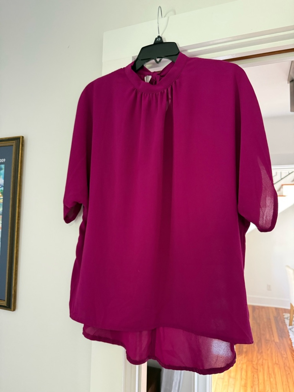 SHEIN Fuchsia Mock Neck Short Sleeve Blouse